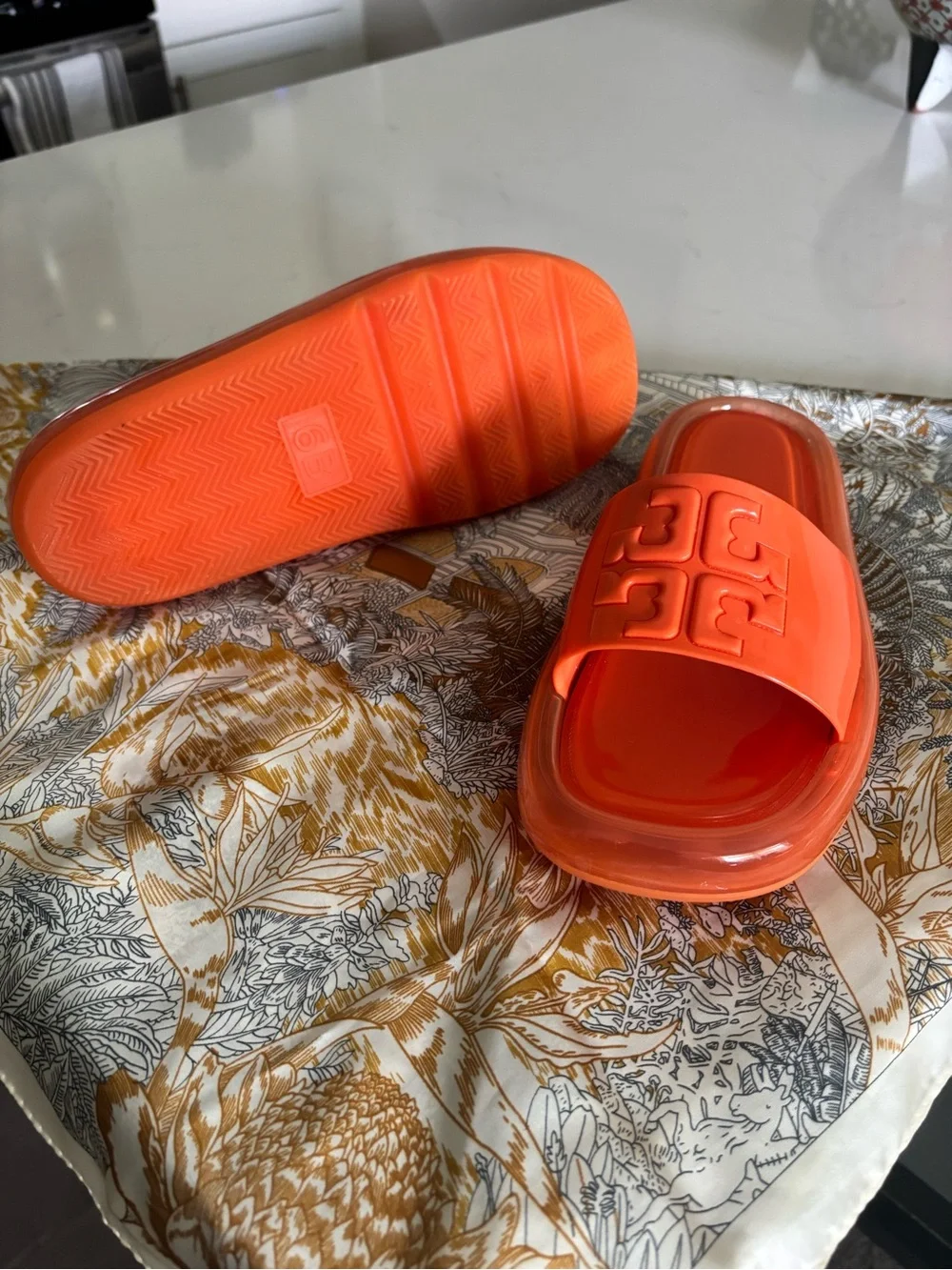 Tory Burch Coral Orange Jelly Slide Sandal